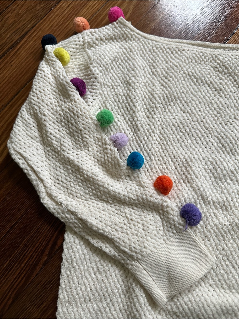 Anthropologie Pom Pom Sweater Cream Multicolor Size S